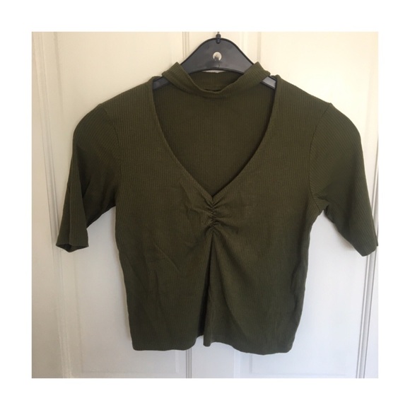 stradivarius Tops - ⊱ green crop top with neck choker ⊰
